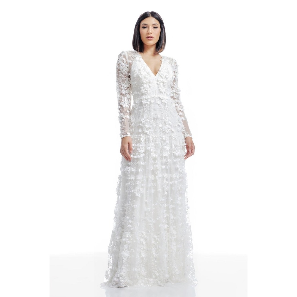 Dress the Population Angelina White 3D Floral Pearl Gown XS New!